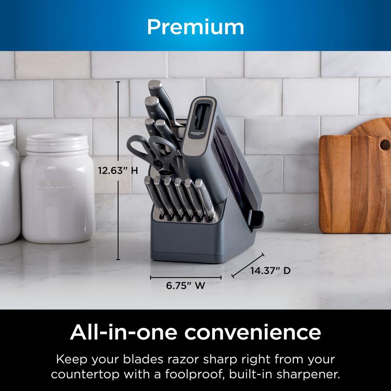 Ninja Foodi NeverDull Premium 12-Piece German Stainless Steel Knife System with Built-in Sharpener K32012 Kitchen Cutting